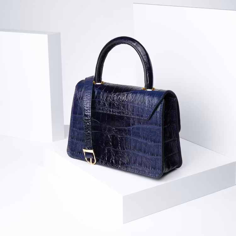 Leather cluth bag "Croco Blue Night" mini charm