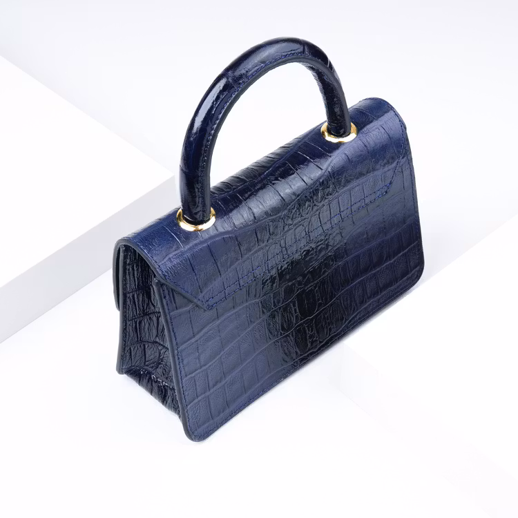 Leather cluth bag "Croco Blue Night" mini charm