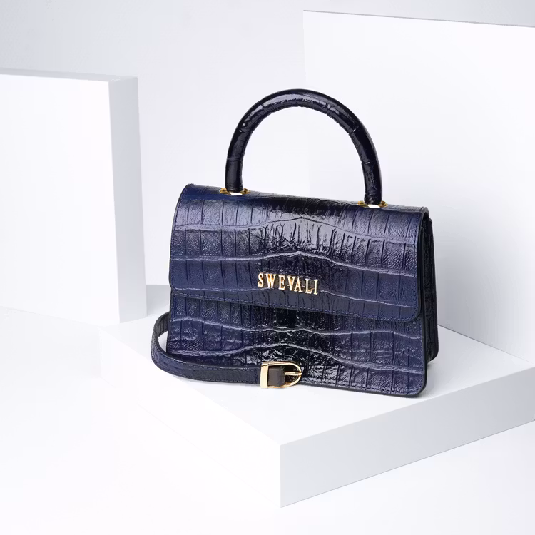 Leather cluth bag "Croco Blue Night" mini charm