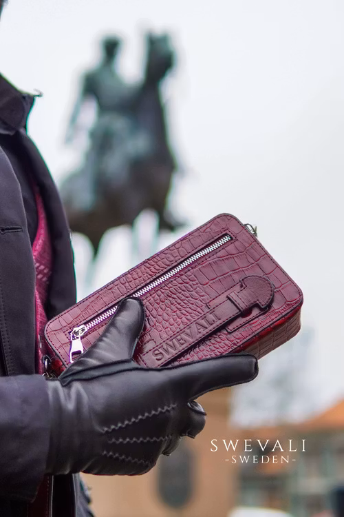 Leather Clutch Bag "Coco Carmine" Mini Charm - SWEVALI