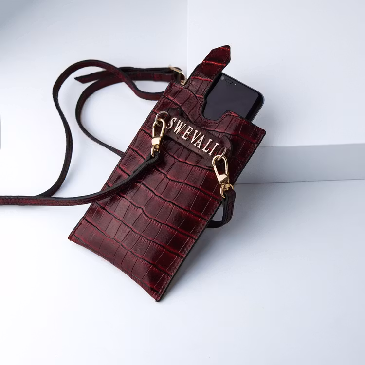 Bild 2 Genuine Leather Phone pouch mobilfodral och lyxig phone case Croco Carmine pattern