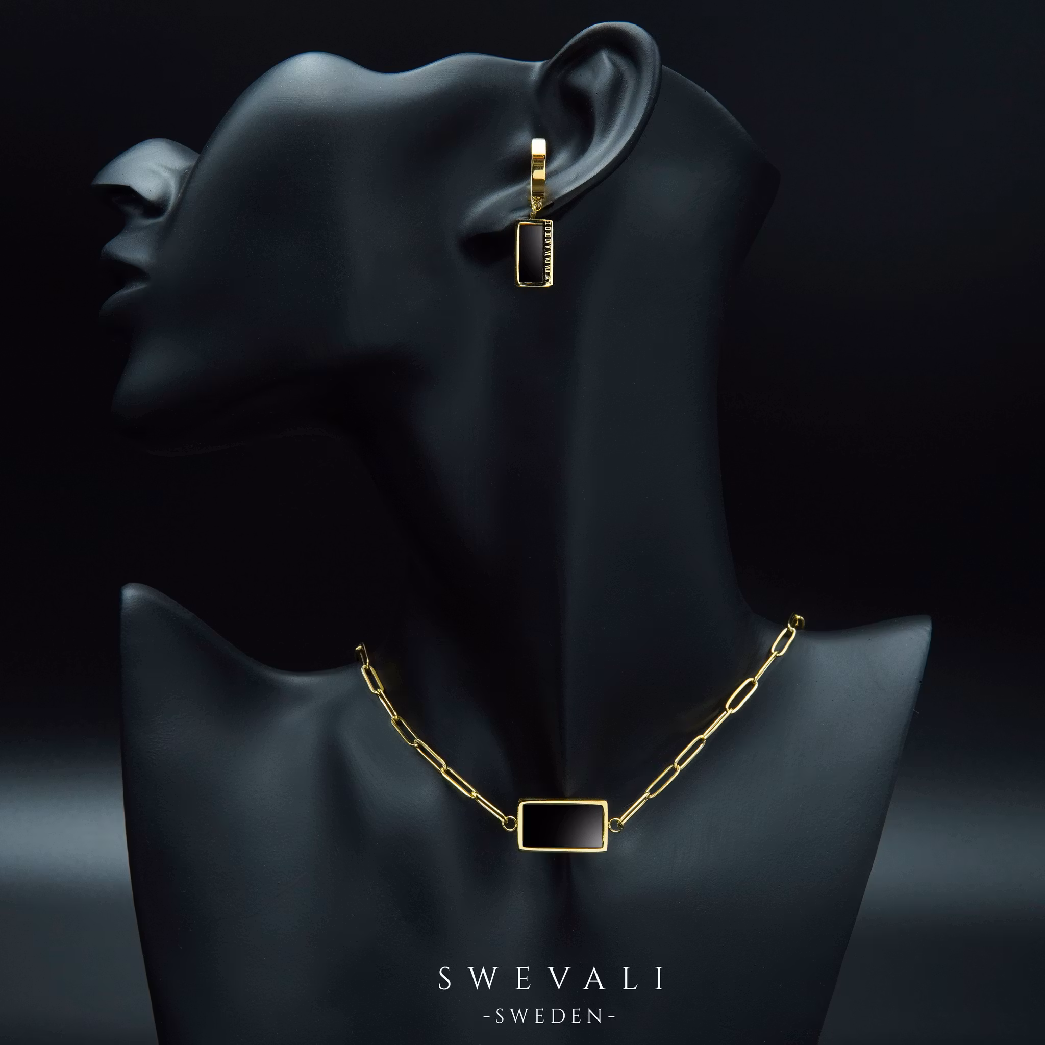 3- Era Black Marble Gold Edition -Örhänge 316 L - Special Earrings From SWEVALI