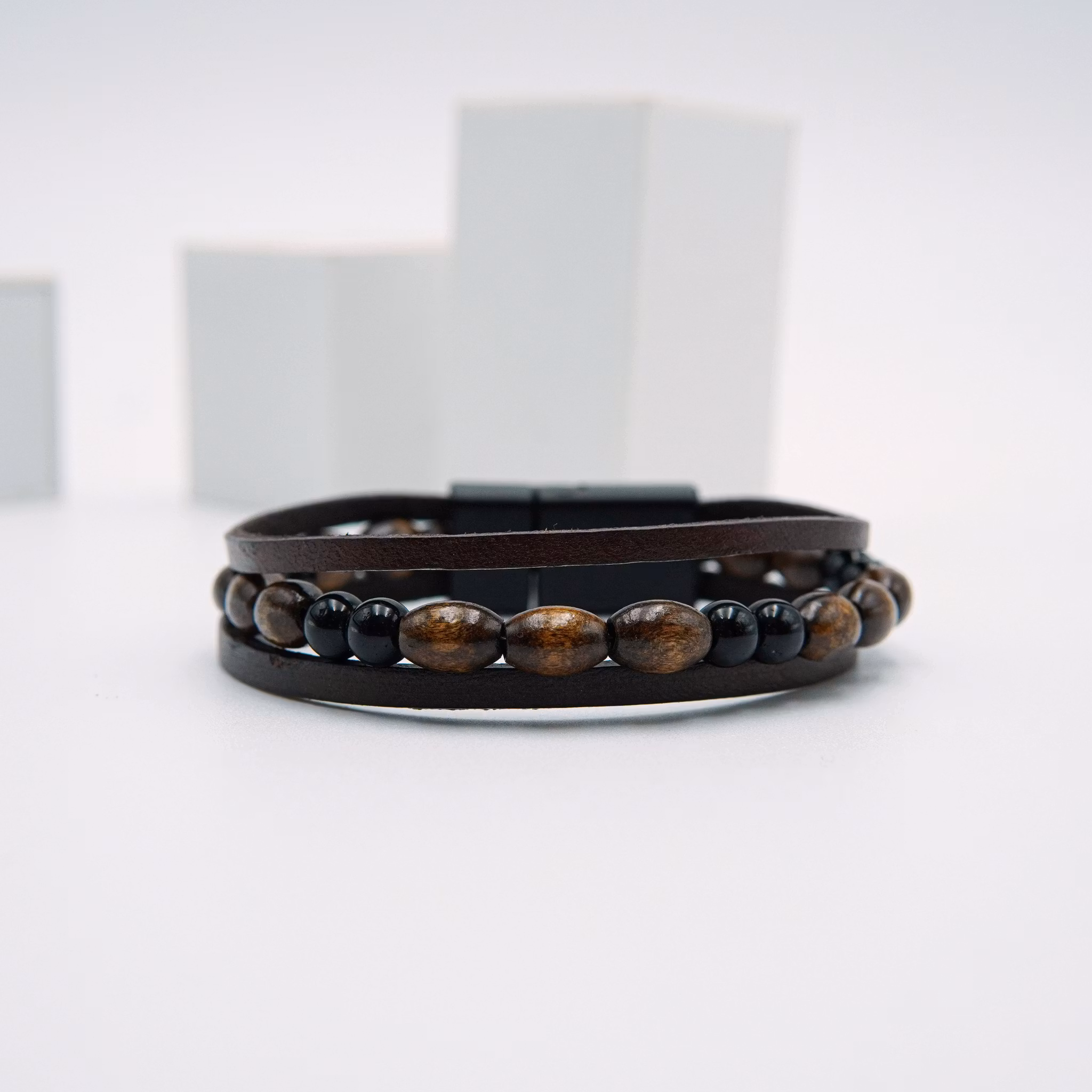 2 Lucky Shot Brown - Herr Leather Pärlrarmband  - SWEVALI