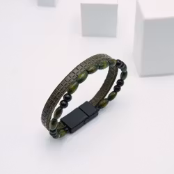 Lucky Shot Green - Herr Leather Pärlarmband  - SWEVALI
