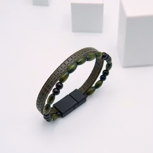 Lucky Shot Green - Herr Leather Pärlarmband  - SWEVALI