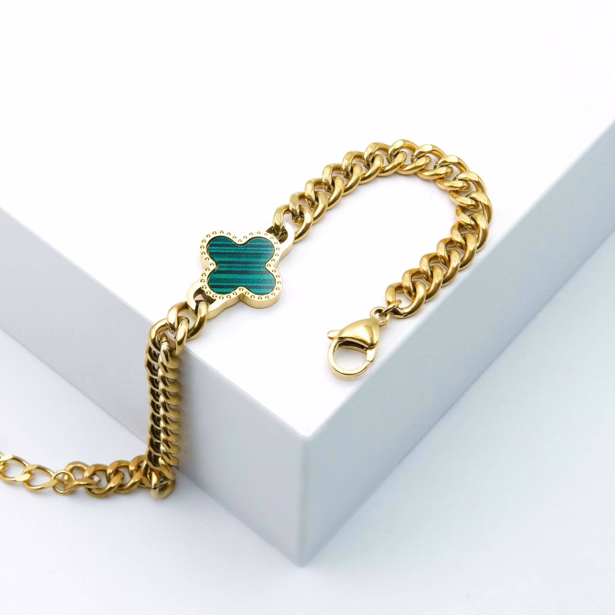 3 Clover Green Marble Armband Dam Gold Edition - SWEVALI