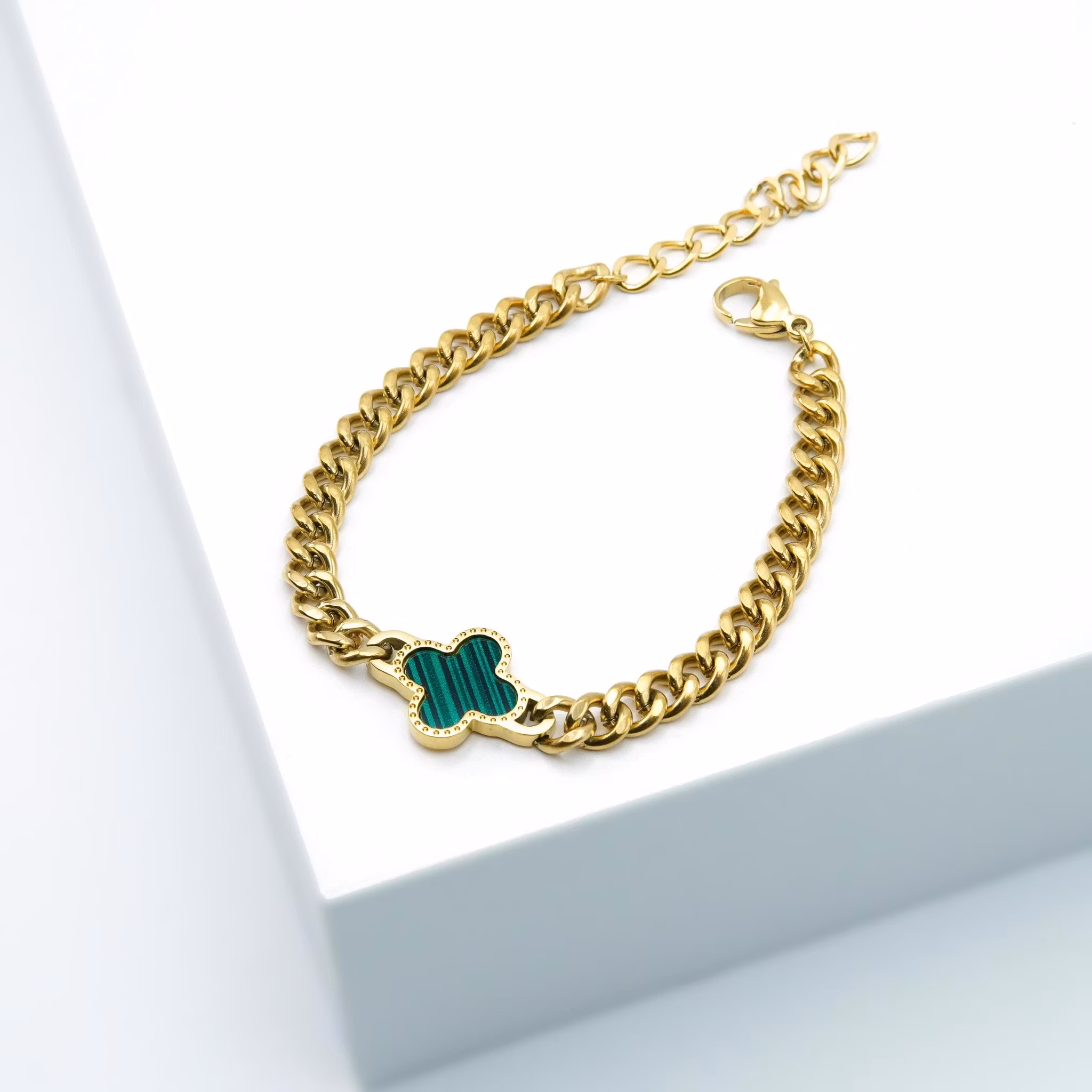 4 Clover Green Marble Armband Dam Gold Edition - SWEVALI