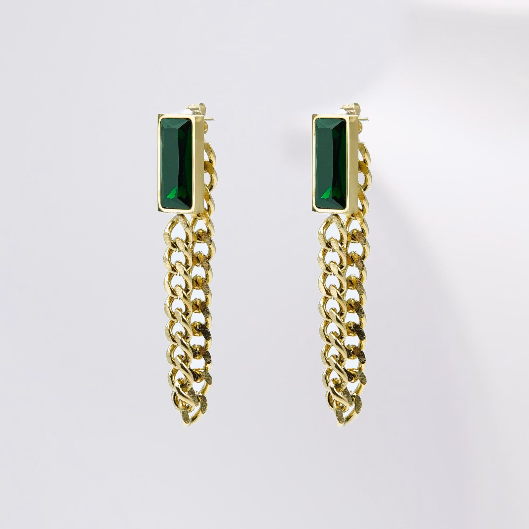 2 Emerald Lake Green - Gold Edition Hängande Länkörhängen - SWEVALI