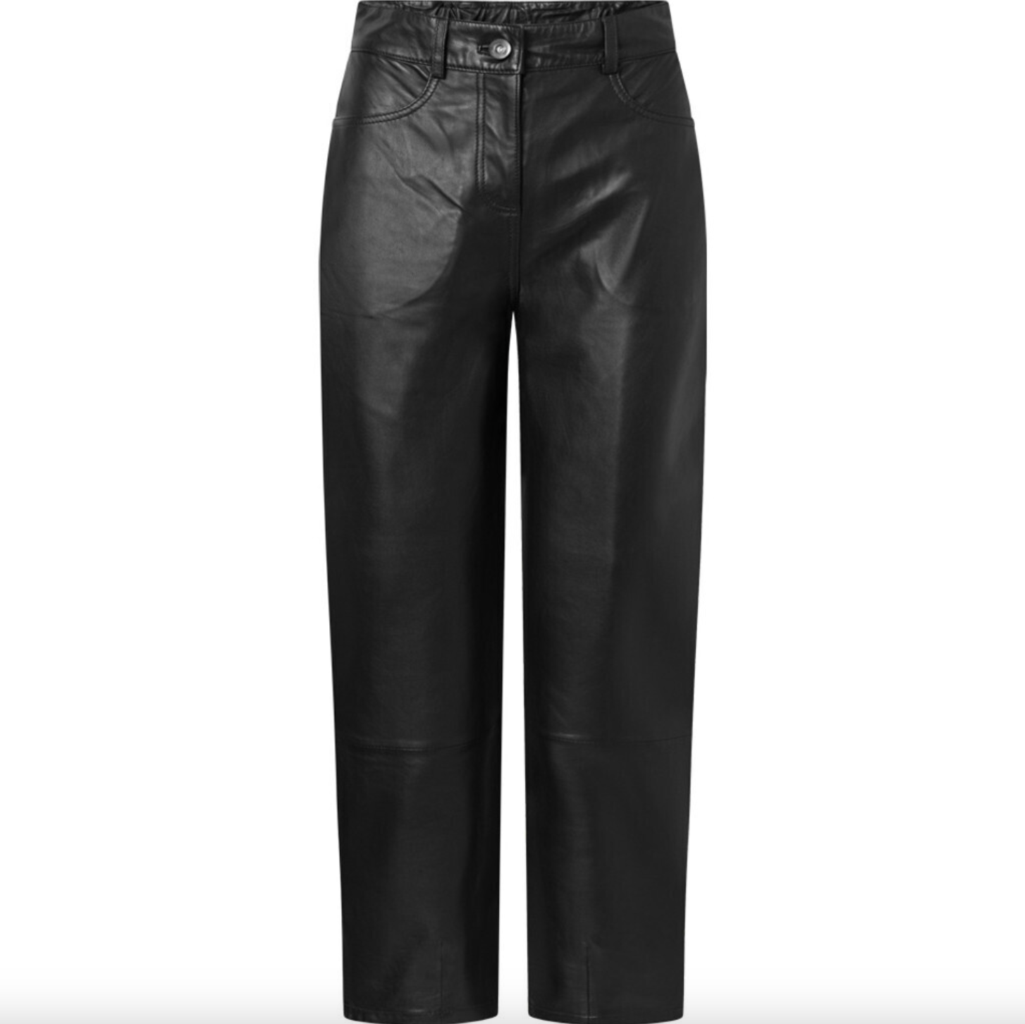 Skinnbyxa i mjukt skinn i jeansmodell, raka vida ben och klassisk modell