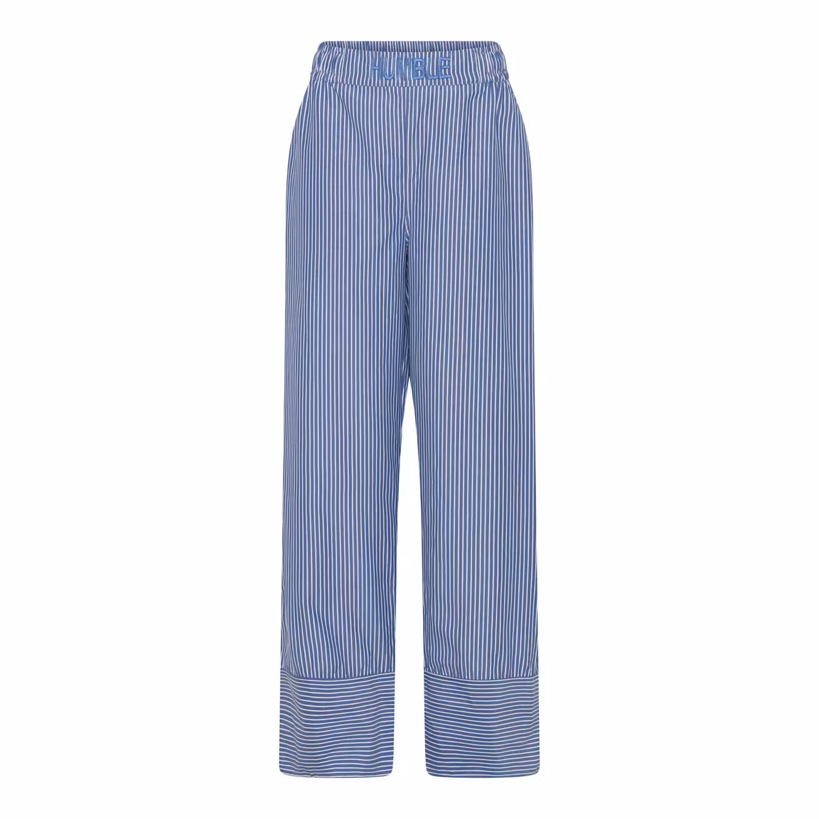 Blå och vitrandig bomullsbyxa med resår upptill och fickor i sidorna. Lite pyjamaslook. Humble by Sofie