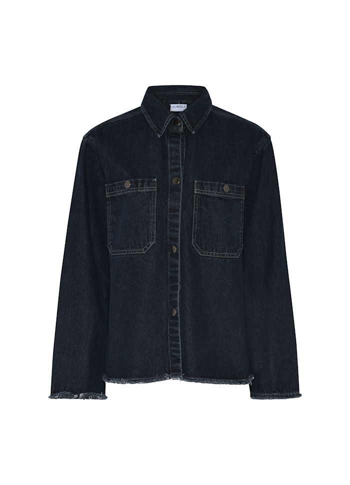 Kooper jacket, en jeansjacka med öppna sidor och knyt, i mörk denim, från danska Humble by Sofie.