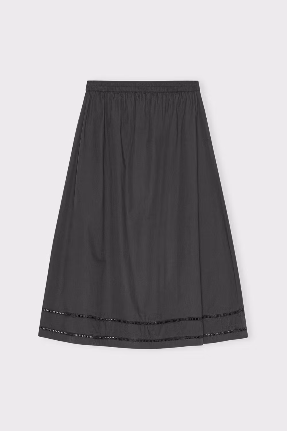 Brill Skirt, en vadlång kjol i bomullspoplin med fin spetsdetalj, från Moshi Moshi Mind. Organic cotton