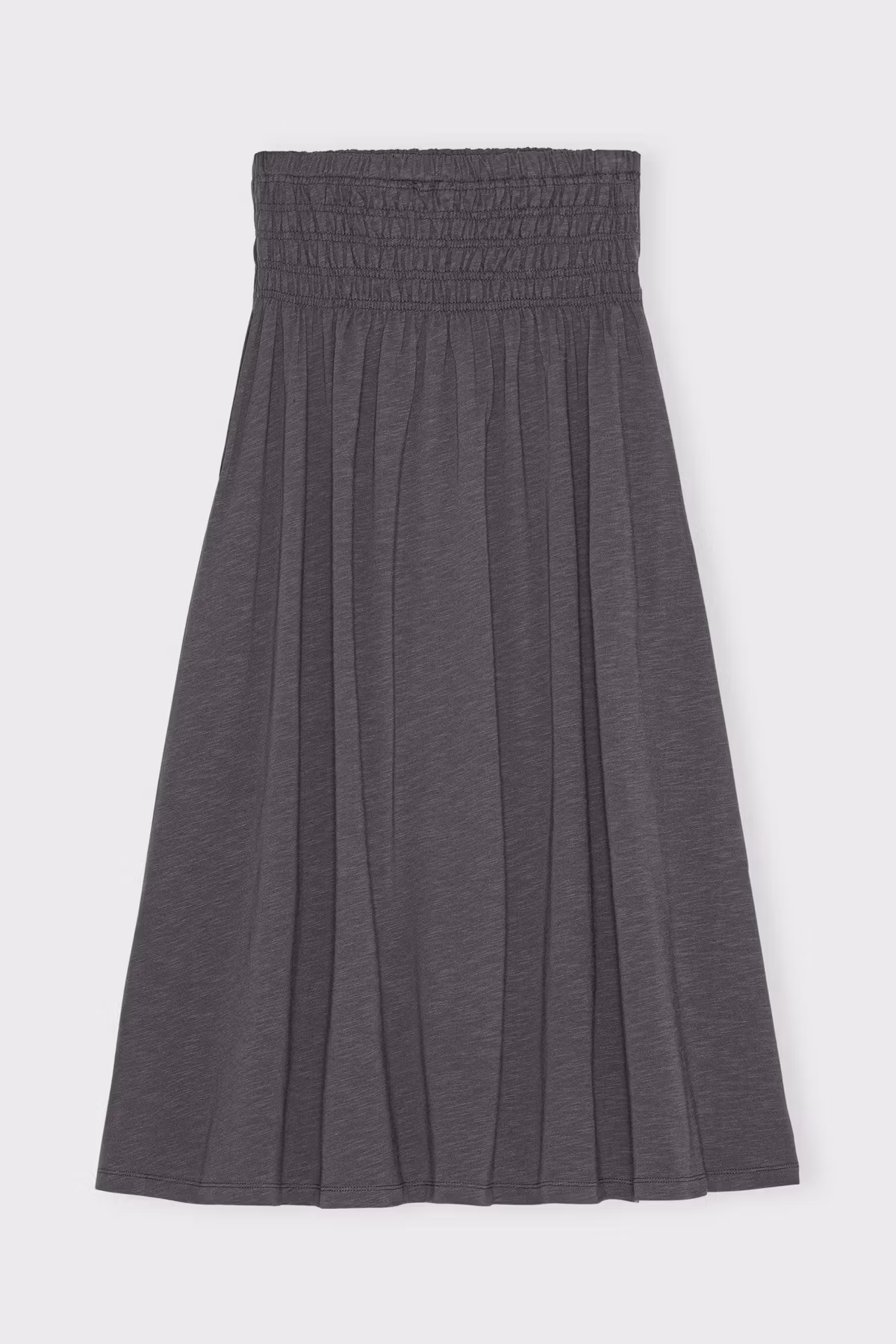Emely skirt, kjol i bomullsjersey med smock i midjan, vadlång modell från Moshi Moshi Mind.