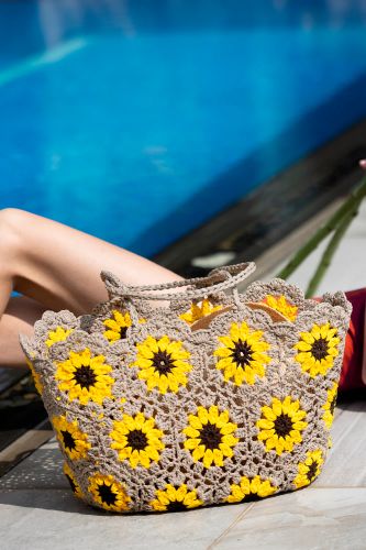 Basket Sunflower Crochet Bag - Slutsåld!