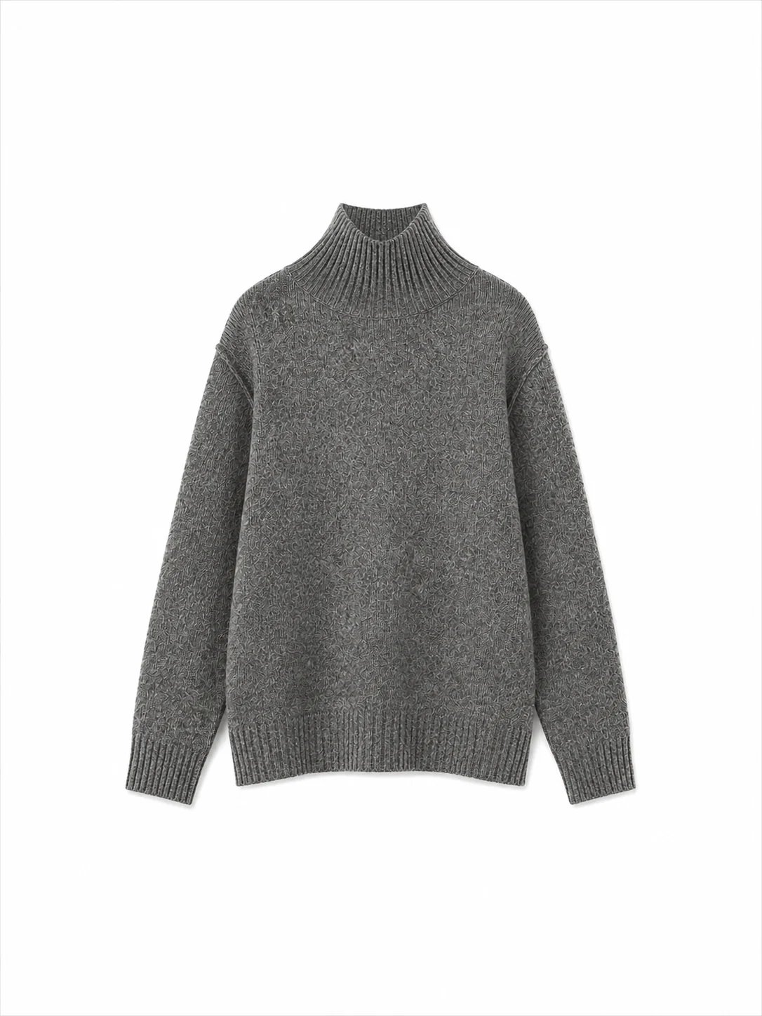 Ronja pullover, grå stickad tröja med lång ärm och skortstenskrage, från Humble by Sofie.