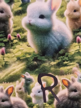 Rödtotts barnmössa i ekologisk bomullstrikå, Fluffiga Kaniner.