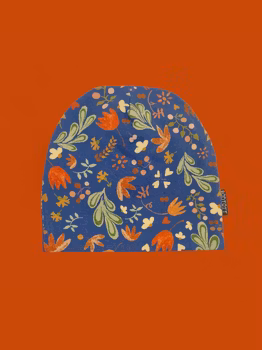 Rödtotts barnmössa i ekologisk bomullstrikå, Denim Folk Art.