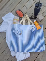 Rödtotts stora strandväska, Blåvit randig.