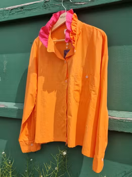Rödtotts Skjortblus, Orange och Cerise, storlek XL.