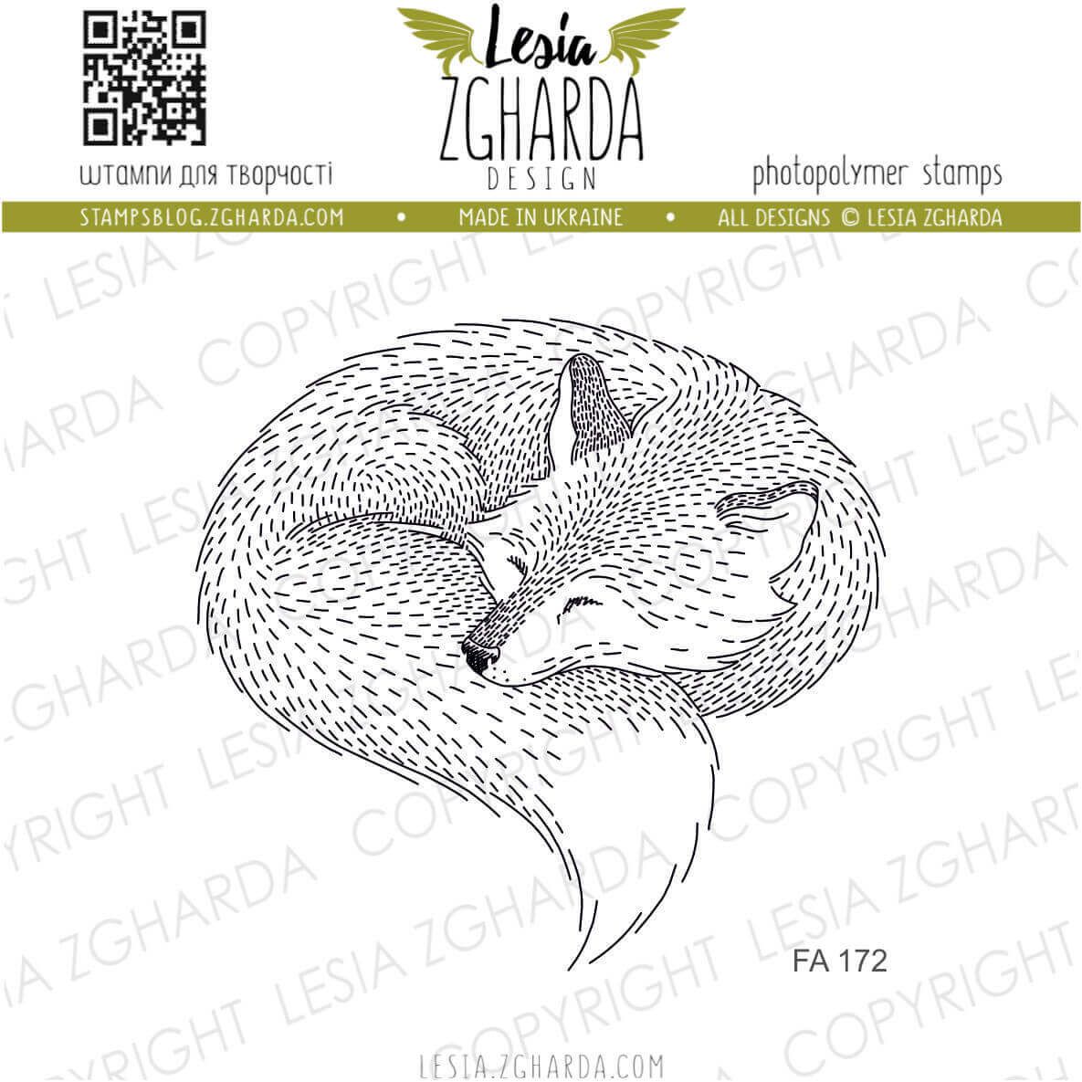 "Sleeping fox curled up in a ball" - Clearstamps 4,7x4,5cm
