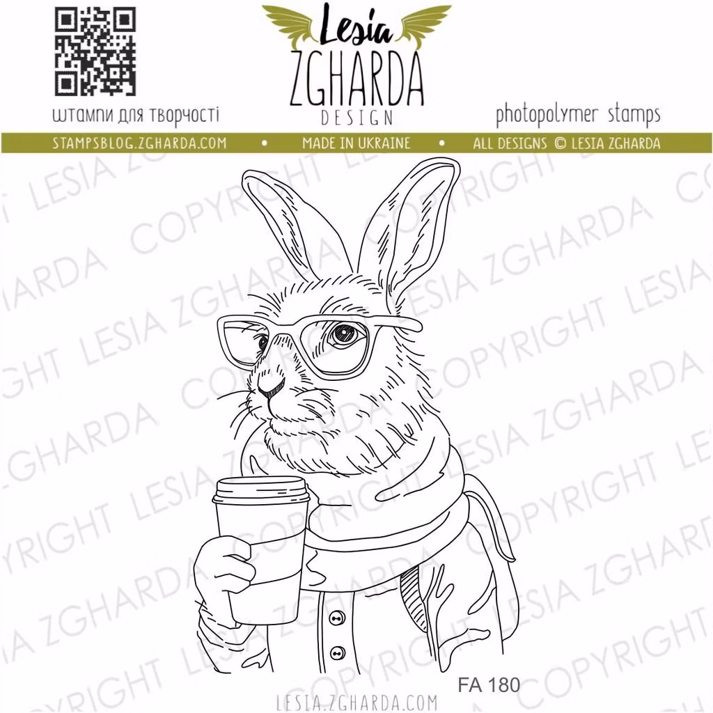 "Hare with coffee" - clearstamp 5,2x8cm