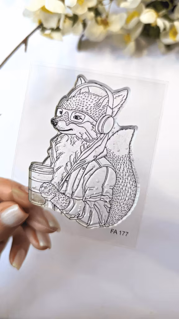 "A fox in headphones" - Clearstamp 5,4x7,3cm