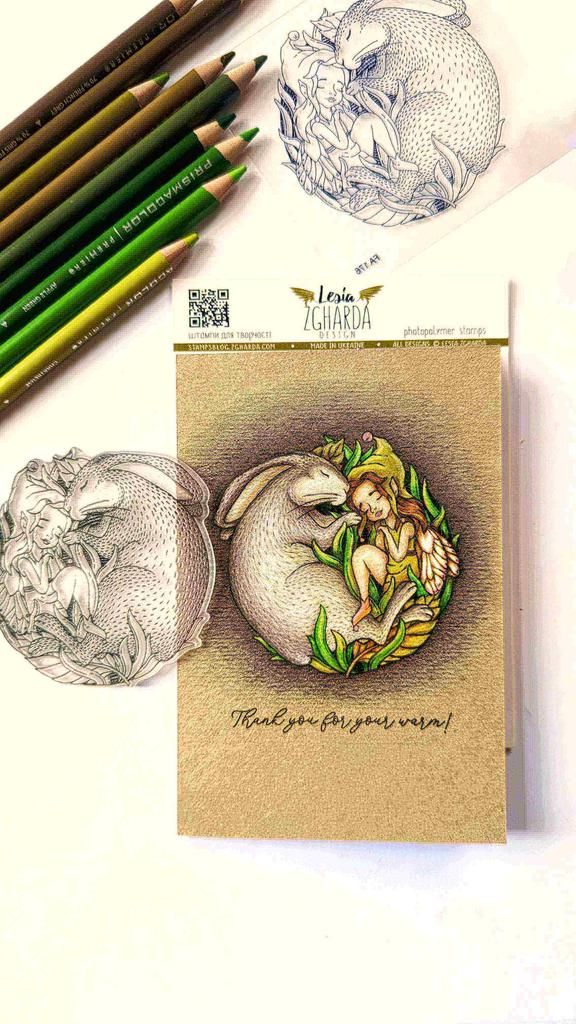 "Elf girl with a hare" - Clearstamp 7,6x7,6cm