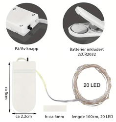 Lyslenker, varmhvit 1m 20LED. Batteridrevet, batterier inkludert