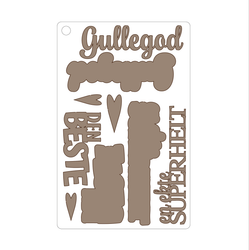 Gullegod, selvklebende laserkutt på plate 9x14cm