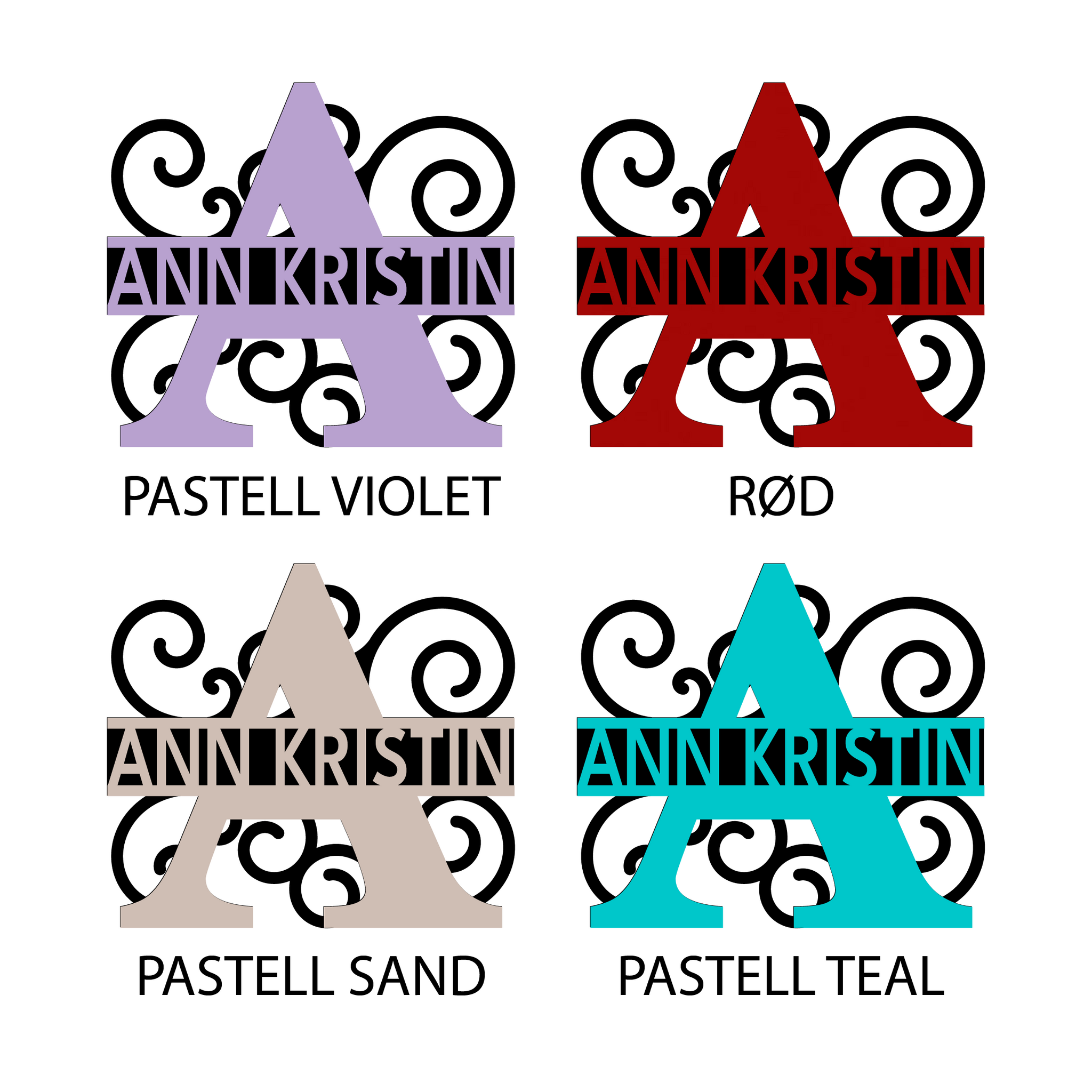Bokstavskilt swirl med navn 15cm - 3mm akryl og mdf