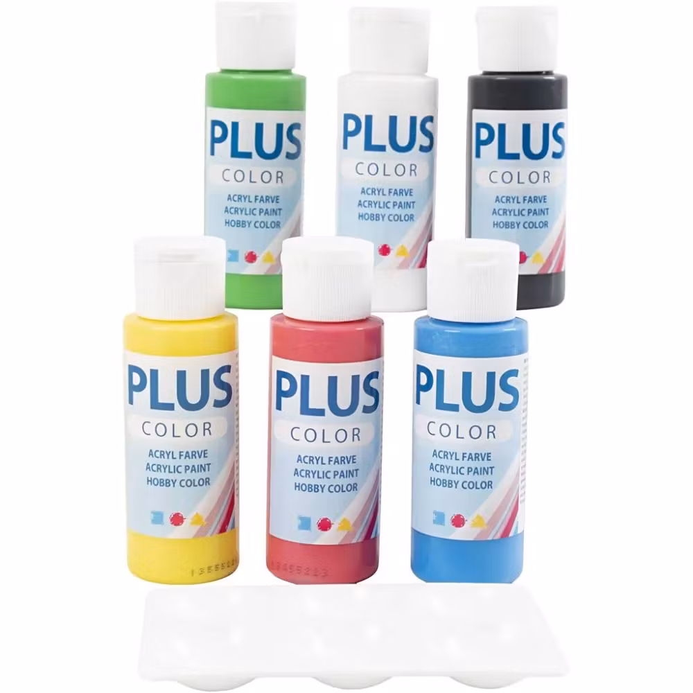 Plus Color Hobbymaling, primær farger, 6x60ml/ 1 pk.