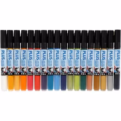 Akryltusj - Plus Color Tusj, L: 14,5 cm, strek 1-2 mm, ass. farger, 5,5 ml, 18stk./ 1 pk.