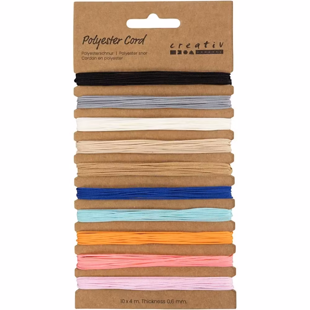 Polyester-snor, 0,6 mm, ass. farger, 10x4m/ 1 pk.