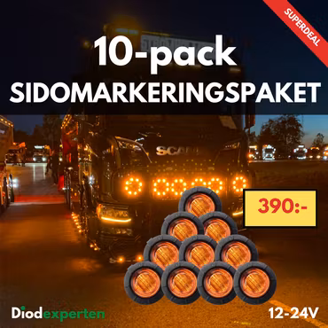 Positionsljus / Sidomarkering Rund 12-24v 10-Pack LED