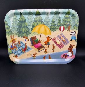 Bricka: Djur vid skogssjö 36x28cm