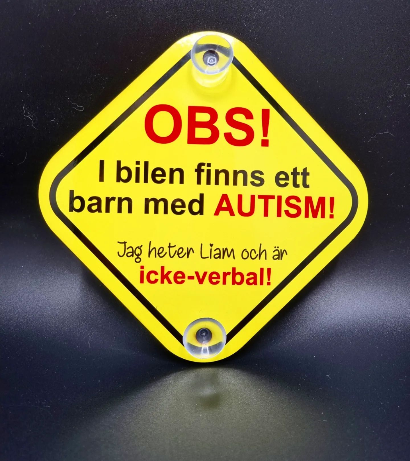 Skylt till bil: Autism + NAMN