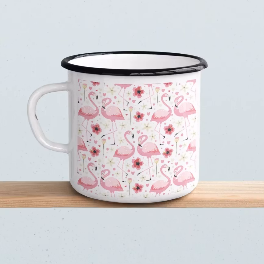 Emaljmugg - Flamingo, rosa