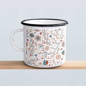 Emaljmugg - Blommor i beige