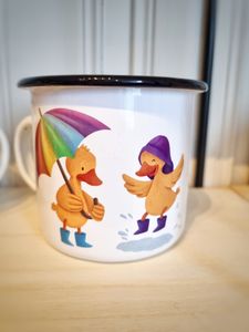 Emaljmugg - Ankor i regn