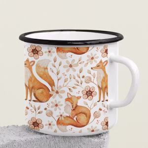 Emaljmugg - Räv bland blommor