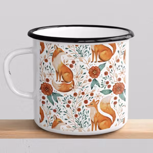 Emaljmugg - Räv och vallmo