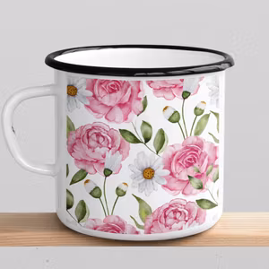 Emaljmugg - Rosa ros