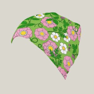 Mössa - Rosa blommor [Grön botten]