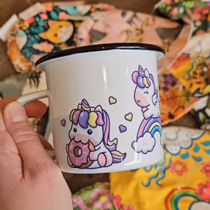 Emaljmugg - 4 unicorns