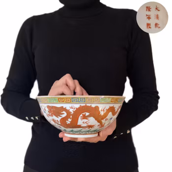 Chinese Antique porcelain bowl with Dragon and Phoenix, Late Qing / Republic #1915
