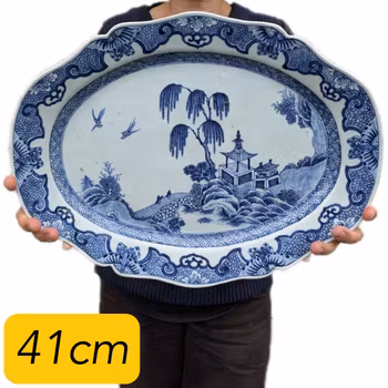 Chinese Antique blue and white platter, Qianlong period, 18th c #2678 payment 2
