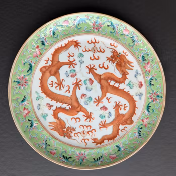 *SOLD* Chinese antique porcelain plate with Dragons, Late Qing Dynasty #2803