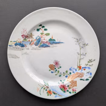 *Sold* Chinese antique famille rose plate with landscape scenes, Qianlong period #2808