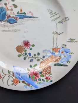 *Sold* Chinese antique famille rose plate with landscape scenes, Qianlong period #2809