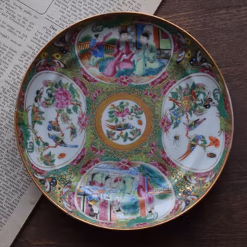 Antique Chinese Canton Rose Medallion dish with melon reserves famille rose #307